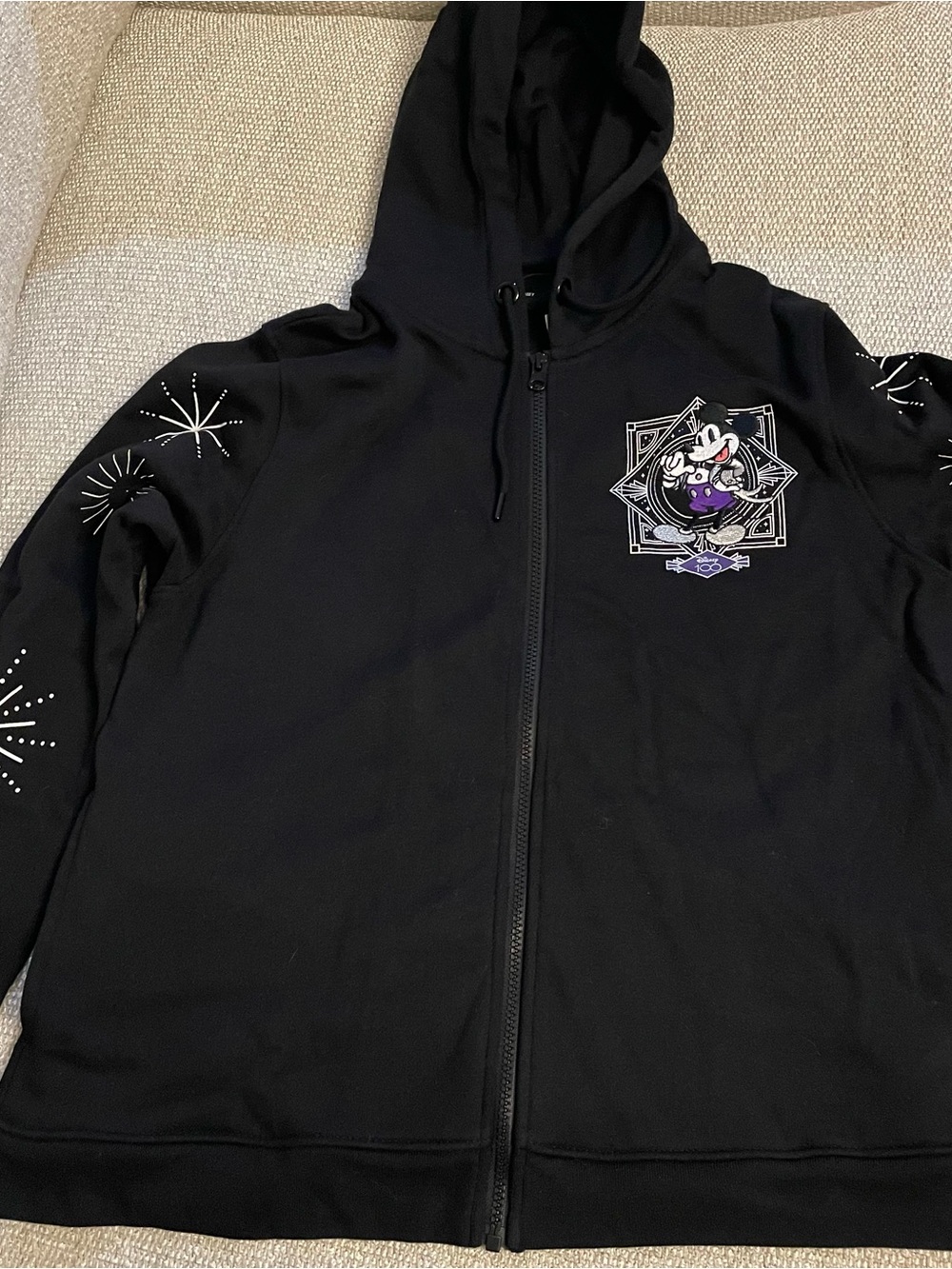 Disney Black Hooded Zip-Up Jacket with Mickey Graphic and Star Accents